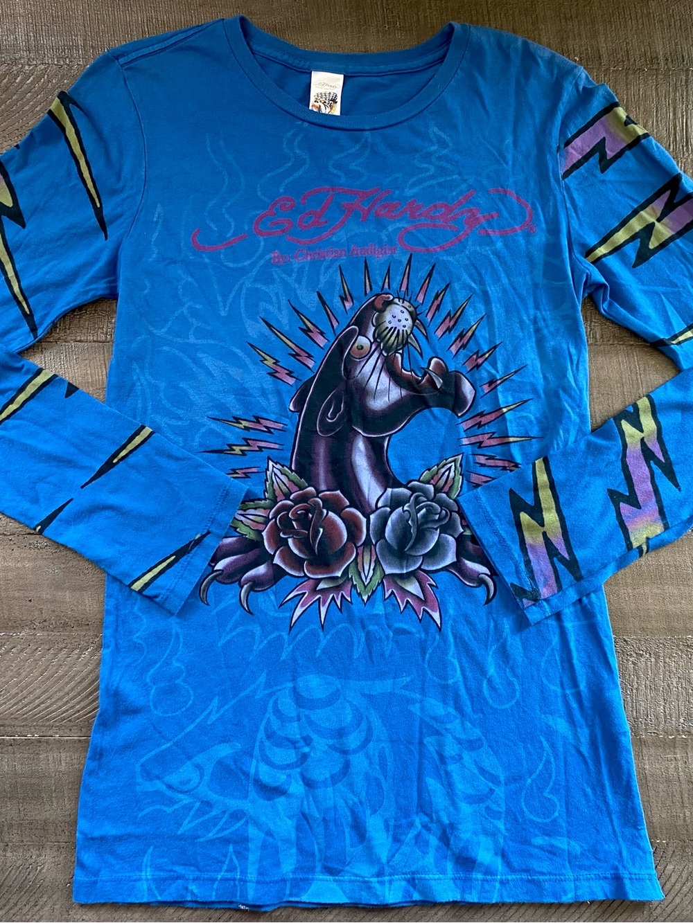 Vintage Ed Hardy Long Sleeve Shirt Women’s Large Panther Christian Audigier Y2K